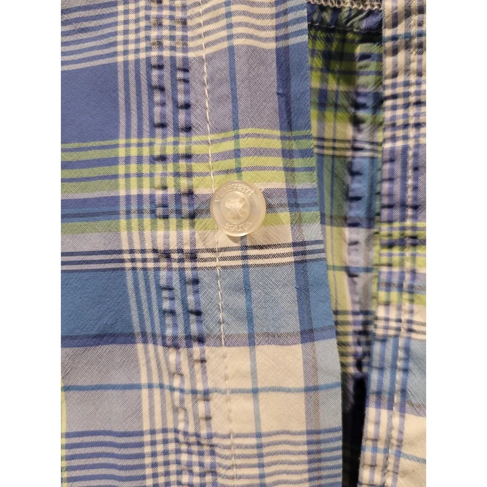 Vineyard Vines Harbor Shirt Mens M Performance Fishing Plaid Blue Green Vented